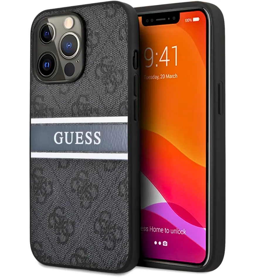 GUESS iPhone 13 pro case printed stripe bottom Grey